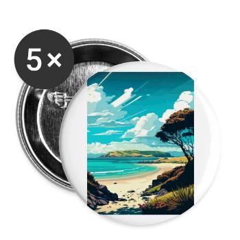 Doubtless Bay Neuseeland Vintage Reiseposter - Buttons groß 56 mm (5er Pack) - Weiß - Vorne