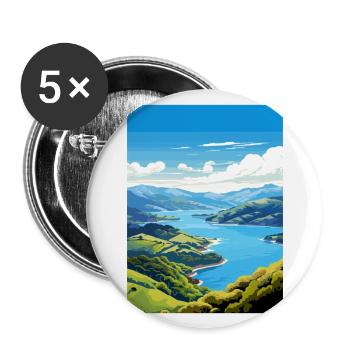 Marlborough Sounds Neuseeland Reiseposter - Buttons groß 56 mm (5er Pack) - Weiß - Vorne
