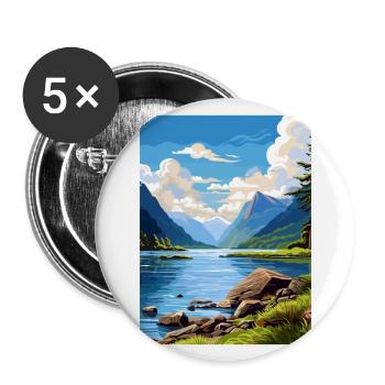 Fiordland Nationalpark Neuseeland Reiseposter - Buttons groß 56 mm (5er Pack) - Weiß - Vorne