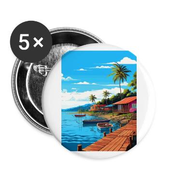Puerto Viejo De Talamanca Costa Rica Affiche de voyage - Lot de 5 grands badges (56 mm) - blanc - Devant