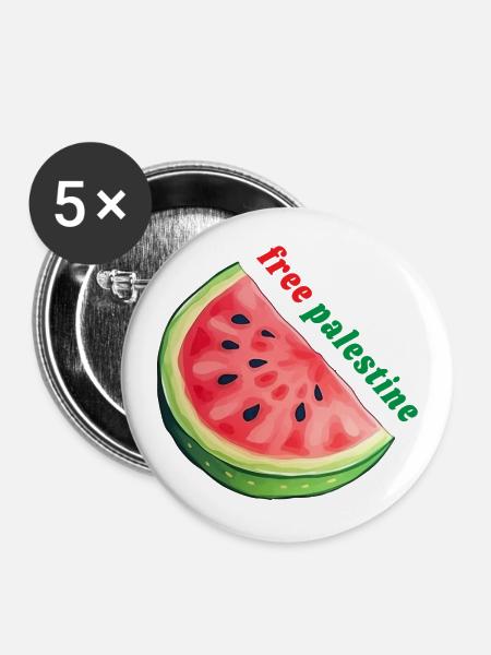 Wassermelonen-Design, Freie Palästina-Kunst - Stora knappar 56 mm (5-pack) - vit