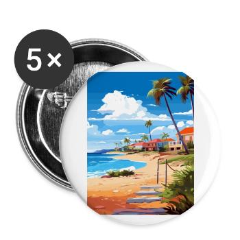 Bonaire Karibik Vintage Reiseposter Souvenir - Buttons groß 56 mm (5er Pack) - Weiß - Vorne