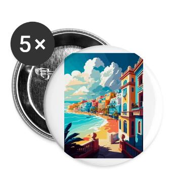 San Juan Caraïbes Vintage voyage affiche Souvenir - Lot de 5 grands badges (56 mm) - blanc - Devant