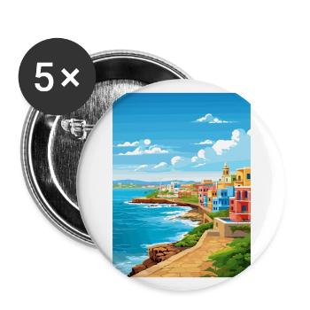 San Juan Caraïbes Vintage voyage affiche Souvenir - Lot de 5 grands badges (56 mm) - blanc - Devant