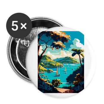 Guadeloupe Caraïbes Vintage voyage affiche WPA Art - Lot de 5 grands badges (56 mm) - blanc - Devant