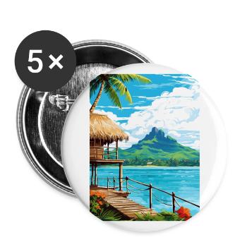 Bora Französisch-Polynesien Vintage Reiseposter WPA - Buttons groß 56 mm (5er Pack) - Weiß - Vorne