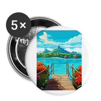 Bora Französisch-Polynesien Vintage Reiseposter WPA - Buttons groß 56 mm (5er Pack) - Weiß - Vorne