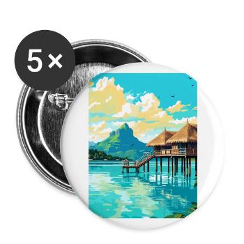 Bora Französisch-Polynesien Vintage Reiseposter WPA - Buttons groß 56 mm (5er Pack) - Weiß - Vorne