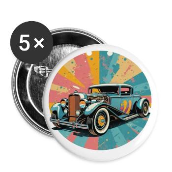 Hot Rod rétro - Lot de 5 grands badges (56 mm) - blanc - Devant
