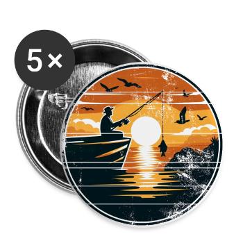 Angler, Fishing, Fishing, Boat - Buttons large 2.2''/56 mm (5-pack) - white - Front