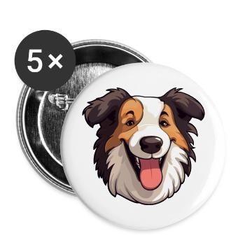 Collie chien race aquarelle dessin animé Kawaii Clipart - Lot de 5 grands badges (56 mm) - blanc - Devant
