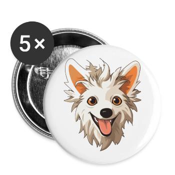 Chien chinois à crête race aquarelle dessin animé Kawai - Lot de 5 grands badges (56 mm) - blanc - Devant