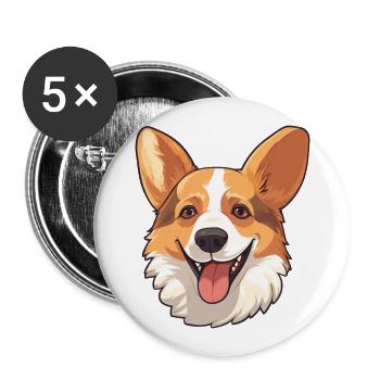 Corgi chien race aquarelle dessin animé Kawaii Clipart - Lot de 5 grands badges (56 mm) - blanc - Devant