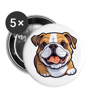 Bulldogge Hund Rasse Aquarell Karikatur Kawaii Clipar - Buttons groß 56 mm (5er Pack) - Weiß - Vorne