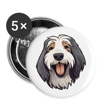 Bearded Collie chien race aquarelle dessin animé Kawaii - Lot de 5 grands badges (56 mm) - blanc - Devant