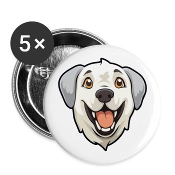 Grande race de chien des Pyrénées aquarelle dessin animé Kawaii - Lot de 5 grands badges (56 mm) - blanc - Devant