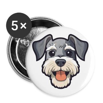 Miniature Schnauzer chien race aquarelle dessin animé K - Lot de 5 grands badges (56 mm) - blanc - Devant