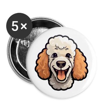 Caniche chien race aquarelle dessin animé Kawaii Clipart - Lot de 5 grands badges (56 mm) - blanc - Devant