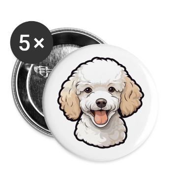 Caniche chien race aquarelle dessin animé Kawaii Clipart - Lot de 5 grands badges (56 mm) - blanc - Devant