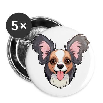 Papillon Hunderasse Aquarell Karikatur Kawaii Clipa - Buttons groß 56 mm (5er Pack) - Weiß - Vorne