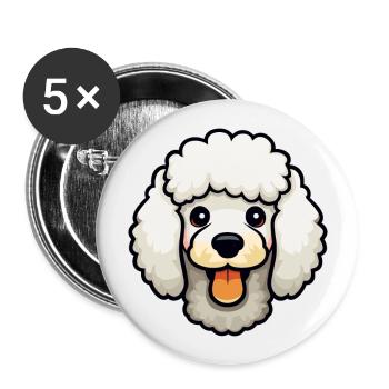 Caniche chien race aquarelle dessin animé Kawaii Clipart - Lot de 5 grands badges (56 mm) - blanc - Devant