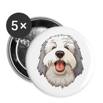 Alter englischer Schäferhund Hunderasse Aquarell-Karikatur - Buttons groß 56 mm (5er Pack) - Weiß - Vorne
