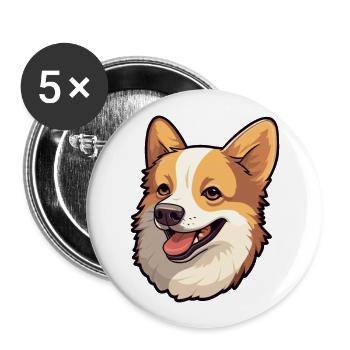 Norvégien Lundehund chien race aquarelle dessin animé K - Lot de 5 grands badges (56 mm) - blanc - Devant