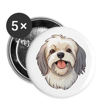 Lhasa Apso Hunderasse Aquarell Karikatur Kawaii Cli - Buttons groß 56 mm (5er Pack) - Weiß - Vorne