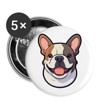 Bouledogue Français race chien aquarelle dessin animé Kawaii - Lot de 5 grands badges (56 mm) - blanc - Devant