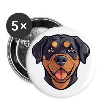Rottweiler chien race aquarelle dessin animé kawaii cli - Lot de 5 grands badges (56 mm) - blanc - Devant
