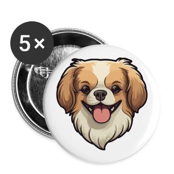 Épagneul tibétain chien race aquarelle dessin animé Kawai - Lot de 5 grands badges (56 mm) - blanc - Devant