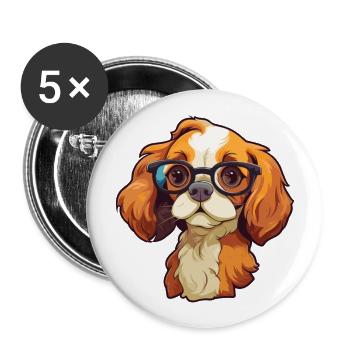 Cavalier King Charles Spaniel chien race aquarelle - Lot de 5 grands badges (56 mm) - blanc - Devant