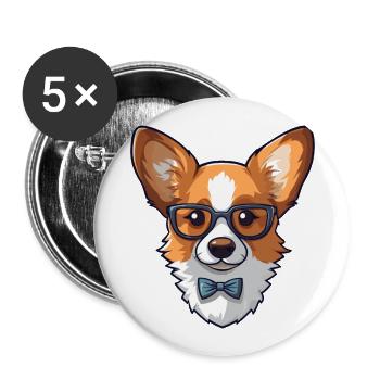 Corgi chien race aquarelle dessin animé Kawaii lunettes - Lot de 5 grands badges (56 mm) - blanc - Devant