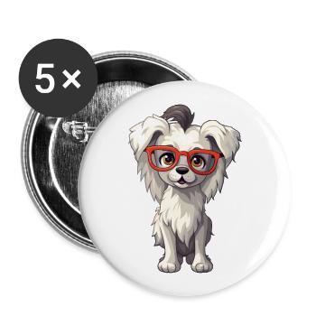 Chien chinois à crête race aquarelle dessin animé Kawai - Lot de 5 grands badges (56 mm) - blanc - Devant