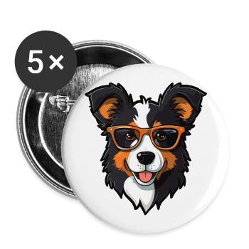 Border Collie Hunderasse Aquarell Karikatur Kawaii - Buttons groß 56 mm (5er Pack) - Weiß - Vorne