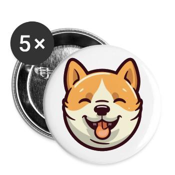 Shiba Inu race de chien aquarelle dessin animé Kawaii Clip - Lot de 5 grands badges (56 mm) - blanc - Devant