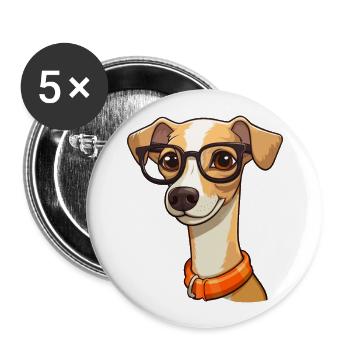 Whippet Chien Race Aquarelle Dessin animé Kawaii Glasse - Lot de 5 grands badges (56 mm) - blanc - Devant