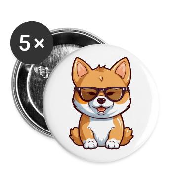 Shiba Inu Dog Breed Watercolor Cartoon Kawaii Glas - Buttons large 2.2''/56 mm (5-pack) - white - Front