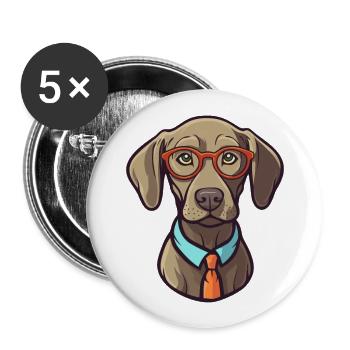 Braque de Weimar race aquarelle dessin animé Kawaii Gla - Lot de 5 grands badges (56 mm) - blanc - Devant