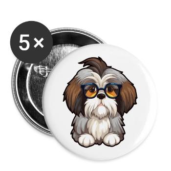 Shih Tzu Dog Breed Watercolor Cartoon Kawaii Glass - Buttons large 2.2''/56 mm (5-pack) - white - Front