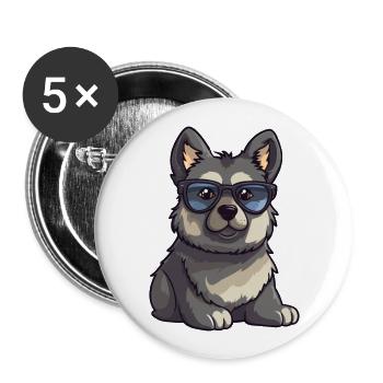 Norwegian Elkhound Dog Breed Watercolor Cartoon Ka - Buttons large 2.2''/56 mm (5-pack) - white - Front