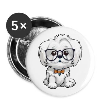Race de chien maltais aquarelle dessin animé Kawaii Glasse - Lot de 5 grands badges (56 mm) - blanc - Devant
