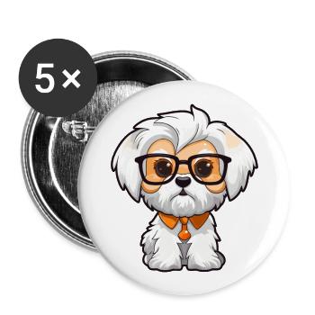 Race de chien maltais aquarelle dessin animé Kawaii Glasse - Lot de 5 grands badges (56 mm) - blanc - Devant