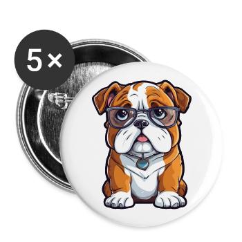 English Bulldog Dog Breed Watercolor Cartoon Kawai - Buttons large 2.2''/56 mm (5-pack) - white - Front