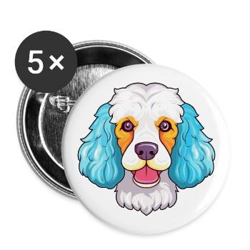 Caniche chien race aquarelle dessin animé kawaii colorfu - Lot de 5 grands badges (56 mm) - blanc - Devant