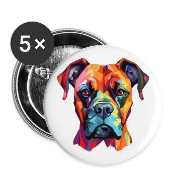 Boxer Hund Rasse Aquarell Karikatur Kawaii Bunt - Buttons groß 56 mm (5er Pack) - Weiß - Vorne