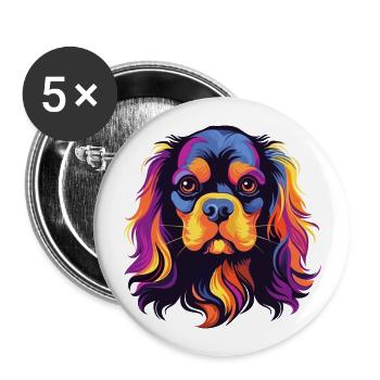 Cavalier King Charles Spaniel chien race aquarelle - Lot de 5 grands badges (56 mm) - blanc - Devant