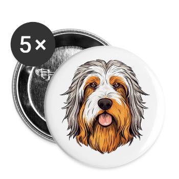 Bearded Collie chien race aquarelle dessin animé Kawaii - Lot de 5 grands badges (56 mm) - blanc - Devant