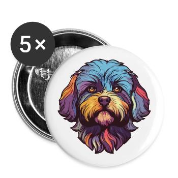 Shih-Poo Hunderasse Aquarell Karikatur Kawaii Farbe - Buttons groß 56 mm (5er Pack) - Weiß - Vorne