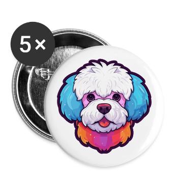 Bichon Frise chien race aquarelle dessin animé Kawaii C - Lot de 5 grands badges (56 mm) - blanc - Devant